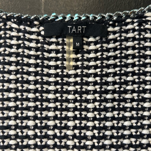 Tart Black & White Cardigan, Suede Shoulders & Silver Chain Stitching, Medium - Picture 5 of 8